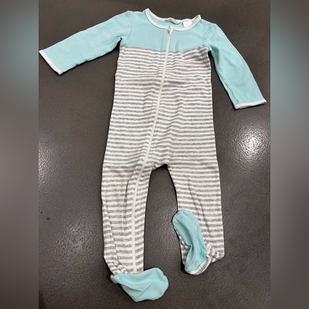 Country Road footie gray, white and mint green 12-18 months